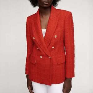 Zara Red Tweed Double Breasted Blazer Size M